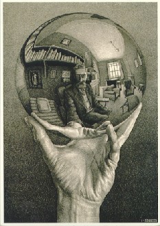 Escher's etching of a spherical mirror.