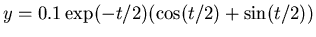$y = 0.1 \exp(-t/2) (\cos(t/2) + \sin(t/2))$