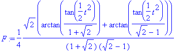 F := 1/4*sqrt(2)*(arctan(tan(1/2*t^2)/(1+sqrt(2)))+...